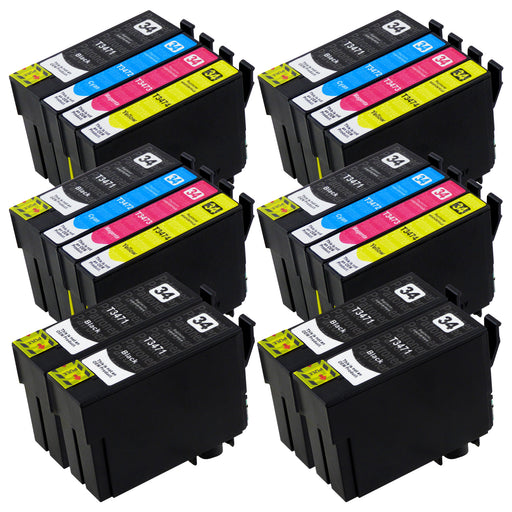 Premium Kompatibel Epson T34XL - PAKKE TILBULD (4 Sort & 4 Multipakker) - Pakken indeholder 20 blækpatroner