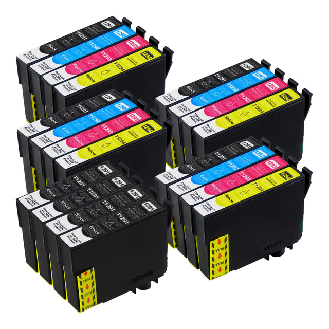 Premium Kompatibel Epson T1291 & T1295 - PAKKE TILBULD (4 Sort & 4 Multipakker) - Pakken indeholder 20 blækpatroner