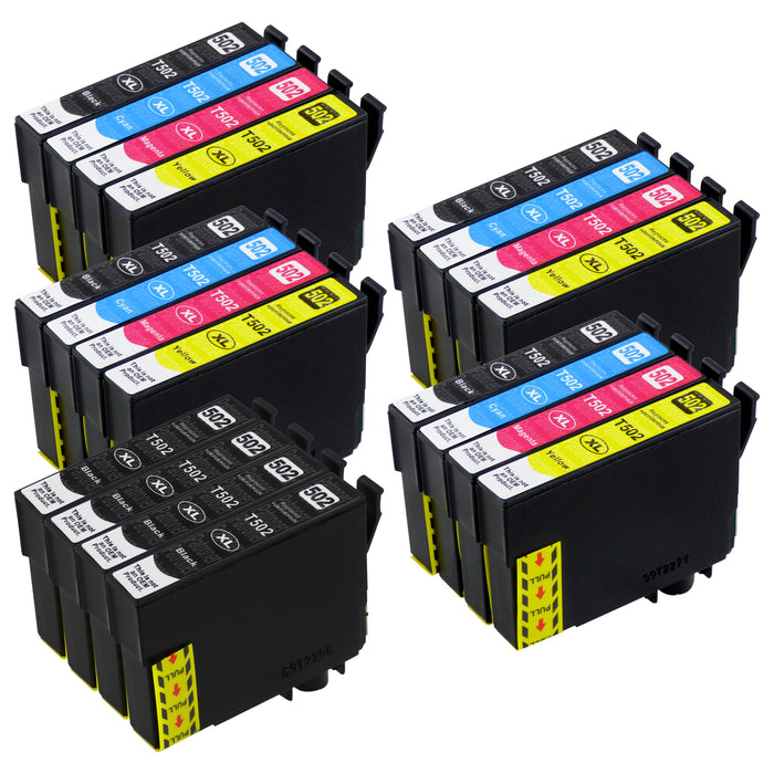 Premium Kompatibel Epson 502XL - PAKKE TILBULD (4 Sort & 4 Multipakker) - Pakken indeholder 20 blækpatroner