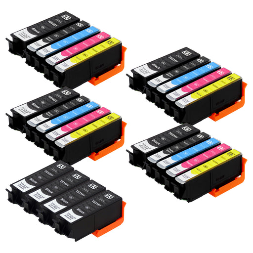 Premium Kompatibel Epson T33XL - PAKKE TILBULD (4 x Multipakker & 4 x Sort) - Pakken indeholder 24 blækpatroner